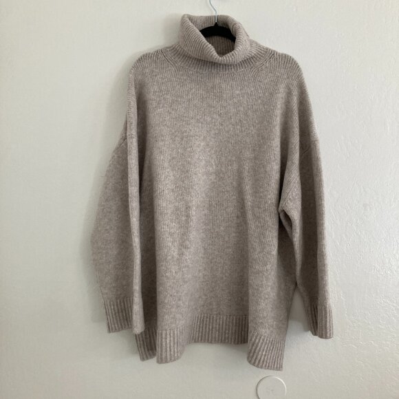 H&M Essential Wool Blend Oversized Cowl Neck Sweater Cream Dolman Sleeve XL NWT - Picture 1 of 8